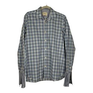 Ted Baker London Archive Blue Plaid Button Up Long Sleeve Cotton Shirt Size 15.5
